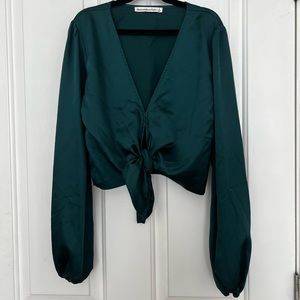 Abercrombie Emerald Tie Front Satin Blouse, size: small